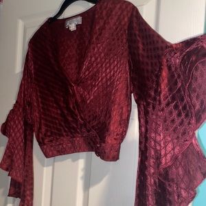 Burgundy Blouse with Flowy Sleeves